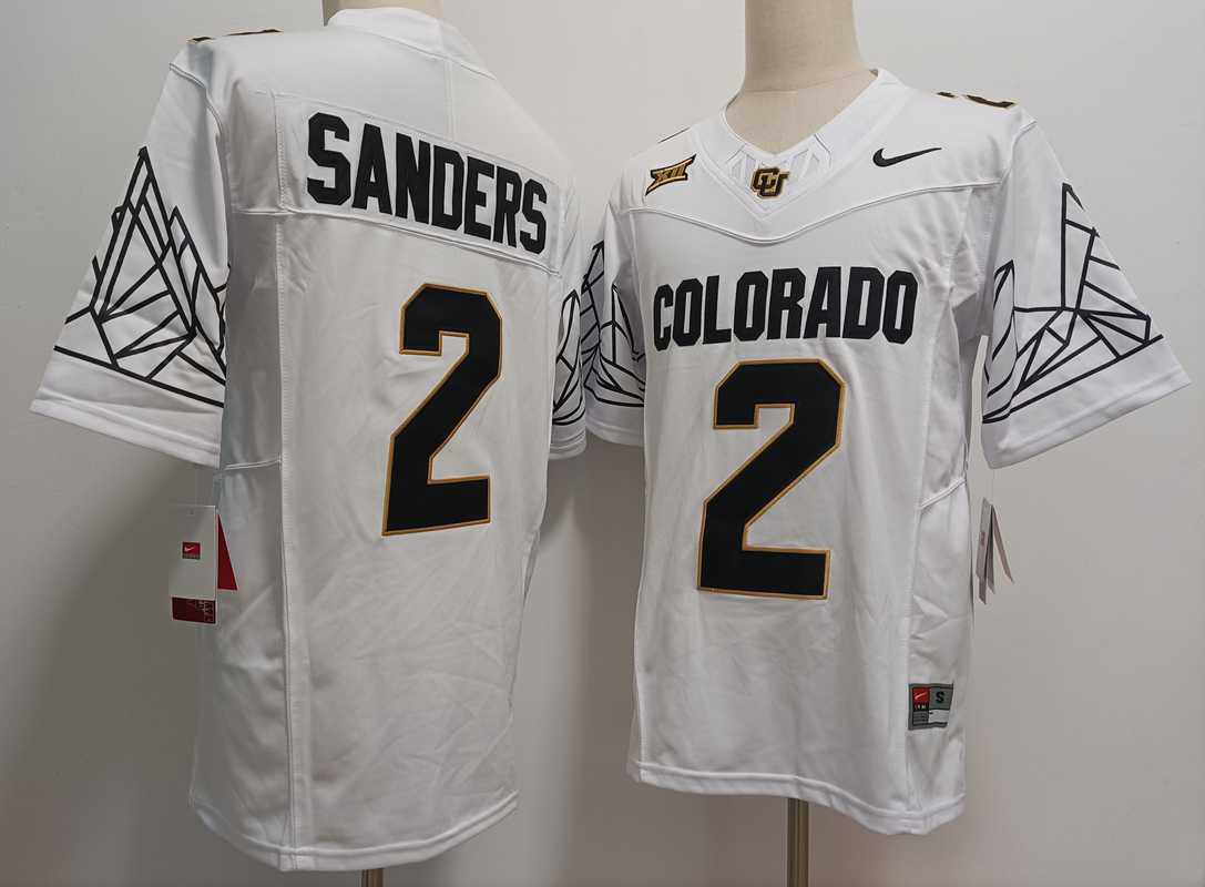 Mens Colorado Buffaloes #2 Shedeur Sanders White Black 2024 Limited FUSE College Football Jersey->colorado buffaloes->NCAA Jersey